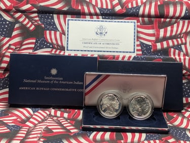 2001-P PROOF & D-UNC American Buffalo Commemorative 2-Coin Silver Dollars Set in OGP w/ COA