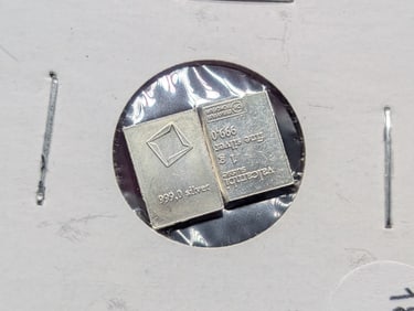 (2) Valcambi Bars .999 Fine Silver,  One Gram Each.