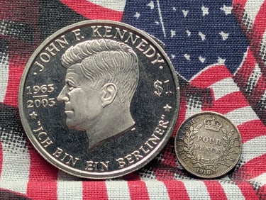 2003 Virgin Islands JFK Dollar & 1918 British Guiana 4 Silver Pence *VF* (2 PCS)