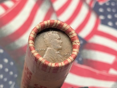 Roll of 50 Lincoln Wheat Cents, Assorted Dates 1914-1915 On Ends.