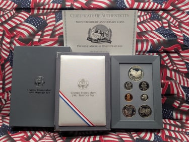 1991-S U.S. Mint Prestige Set in OGP w/ COA - Mount Rushmore Anniv. Commemorative Silver Dollar