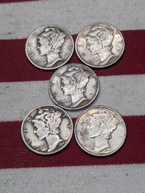 (5) 1942 Mercury Dimes WWll Era!