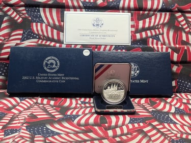 2002-W U.S. Military Academy Bicentennial Commemorative Coin Proof 90% Silver Dollar In OGP With COA