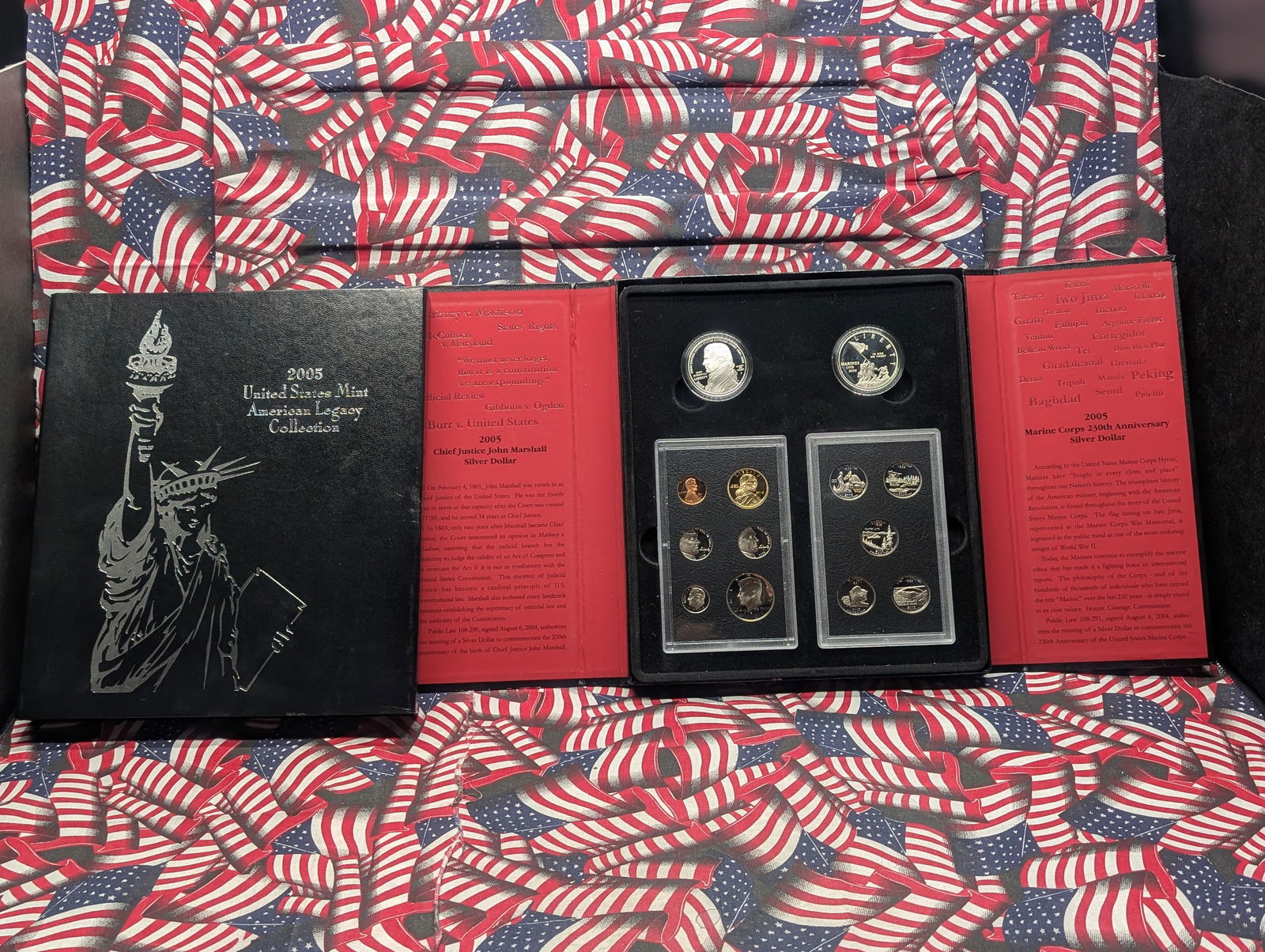 2005 U.S. Mint American Legacy Collection in OGP w/ COA - Including Marines Commemorative & John: 2005 U.S. Mint American Legacy Collection in OGP w/ COA - Including Marines Commemorative & John Marshall Commemorative Silver Dollars