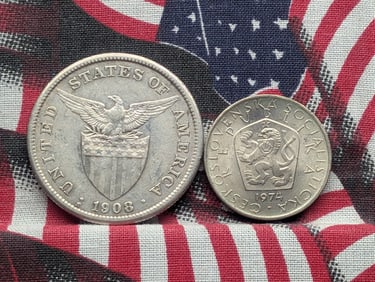 1908-S Philippines 1 Silver Peso & 1974 Czechoslovakia 5 Korun (2 PCS)