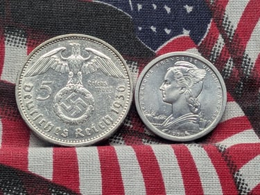 1936-F Germany 5 Silver Reichsmark & 1958 Madagascar 1 Franc (2 PCS)