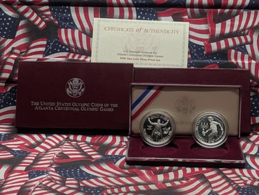 1995-P Atlanta Olympics Wheel Chair & Tennis  2 Coin Silver Proof Commemorative Dollar Set