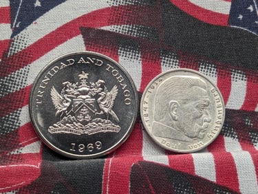 1937-A Germany 2 Silver Reichsmark & 1969 Trinidad Tobago 1 Dollar (2 PCS)