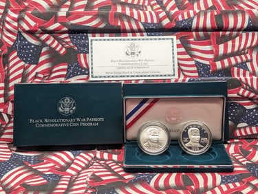1998-S PROOF & UNC Black Revolutionary War Patriots Commemorative 2-Coin Silver Dollars in OGP w/