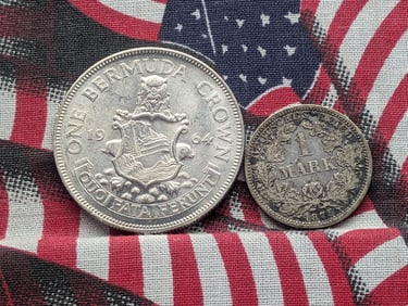 1964 Bermuda 1 Silver Crown & 1875 Imperial Germany 1 Silver Mark (2 PCS)