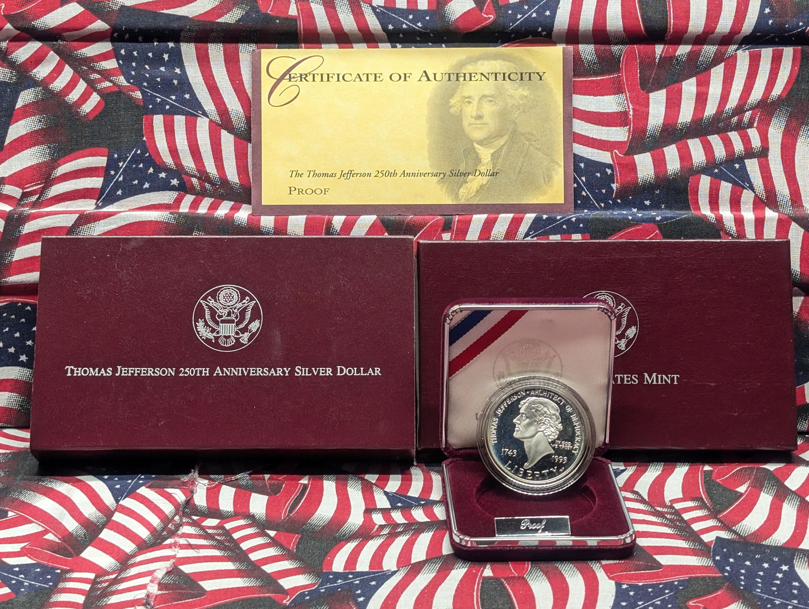 1993-S PROOF Thomas Jefferson 250th Anniv. Commemorative Silver Dollar in OGP w/ COA (1 of 4)