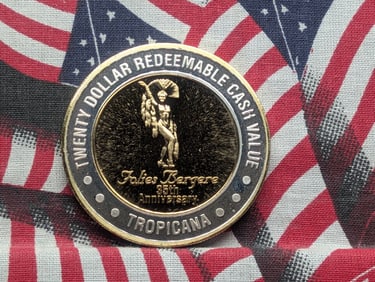 Limited Edition .999 FINE SILVER w/Heavy Gold Electroplate Tropicana Casino $20 Gaming Token in