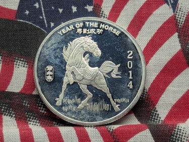 1 Oz. .999 FINE SILVER Year of the Horse 2014 Designed Round