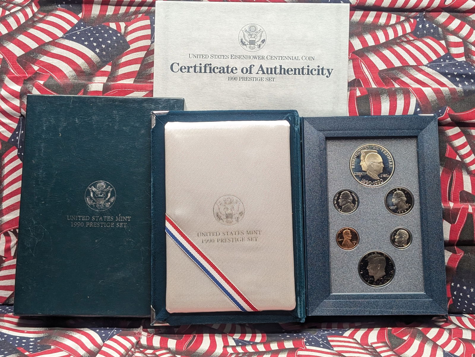 1990-S U.S. Mint Prestige Set in OGP w/ COA - Eisenhower Centennial Commemorative Silver Dollar (1 of 5)