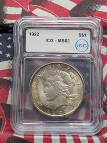 1922 Peace Silver Dollar - ICG Cert. MS63