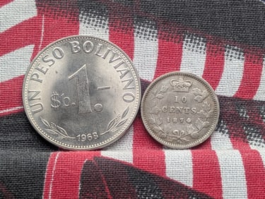 1874-H Canada 10 Silver Cents *VF+* & 1968 Bolivia 1 Peso Boliviano (2 PCS)