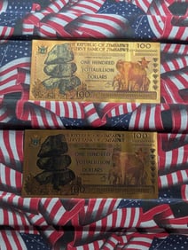 Lot of Two 24k Gold *LAYERED* 2008 Republic of Zimbabwe 100 Yottalillion Dollars Fantasy Notes