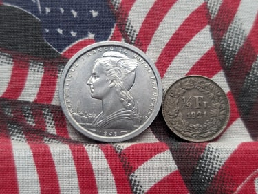 1948 Cameroon 2 Francs & 1921 Switzerland 1/2 Silver Franc (2 PCS)