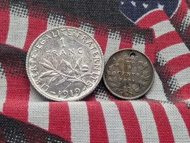 1881-H Canada 5 Silver Cents (Holed) *VF* & 1919 France 1 Silver Franc (2 PCS)