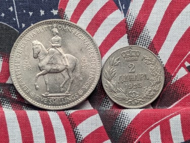 1953 United Kingdom 5 Shillings  & 1925 Yugoslavia 2 Dinara (2 PCS)