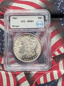 1921 Morgan Silver Dollar - ICG Cert. MS63