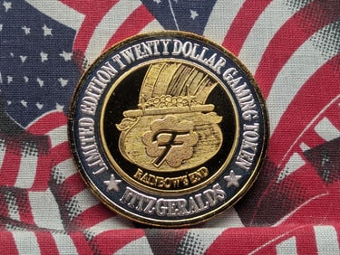 Limited Edition .999 FINE SILVER w/Heavy Gold Electroplate Fitzgeralds Casino $20 Gaming Token in