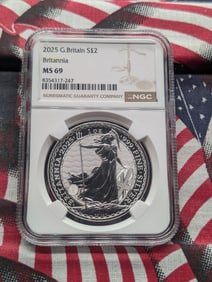 1 Oz. .999 FINE SILVER 2025 Great Britain 2 Pounds Britannia - NGC MS69