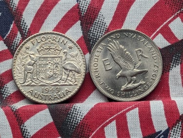 1943 Australia 1 Silver Florin & 1957 Rhodesia/Nyasaland 2 Shillings (2 PCS)