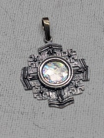 Ancient Roman Glass SOLID SILVER Necklace Pendant - REALLY NEAT PIECE!!