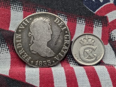 1833 Spain 2 Silver Reales & 1922 Denmark 10 Ore (2 PCS)