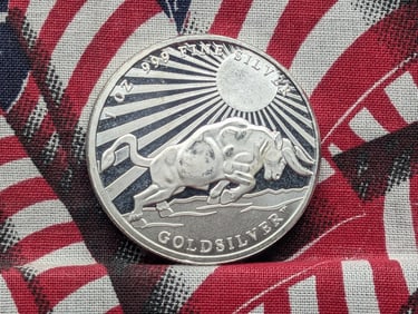 1 Oz. .999 FINE SILVER Charging Bull Under the Sun Designed Round