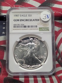 1987 American Silver Eagle, NGC GEM UNCIRCULATED