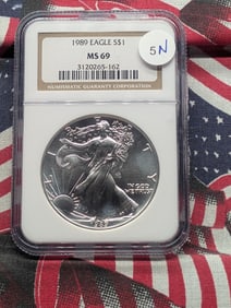 1989 American Silver Eagle, NGC MS 69