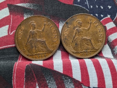 Great Britain 1966 & 1967 Elizabeth II One Penny Coins