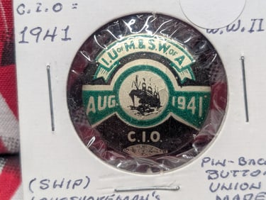 1941 I.U of S.W of A Longshoremans Union Pin. Tough WWII Era
