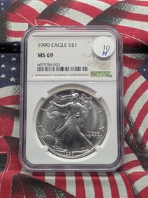 1990 American Silver Eagle, NGC MS 69