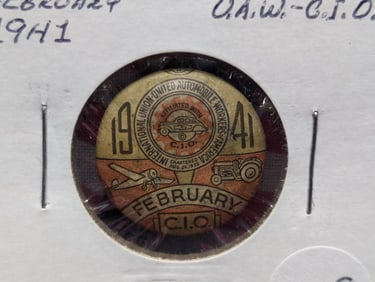 1941 United Automobile Workers of America Pin. Rare. WWII Era