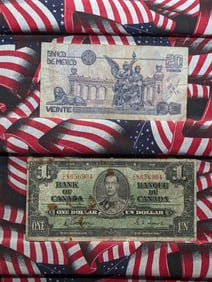 1998 Mexico 20 Pesos & 1937 Canada $1 Banknotes
