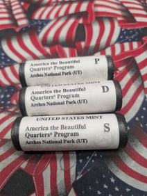(3) Rolls 2014 P, D & S America the Beautiful Quarters Arches National Park In OGW's, $30 Face