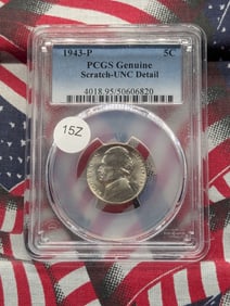 1943-P Jefferson Nickel, UNC Details, (Graded by PCGS) 35% Silver World War ll Era Issue
