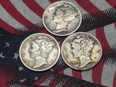 1918 P, D, & S Mercury Dimes