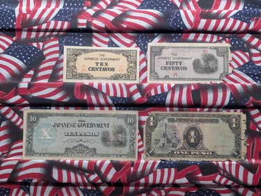 (4) Japanese Government Notes, One Peso, Ten Pesos, Ten Centavos & Fifty Centavos