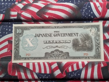 1944 Japanese Govt. 10 Peso Note. Tough WWII Era
