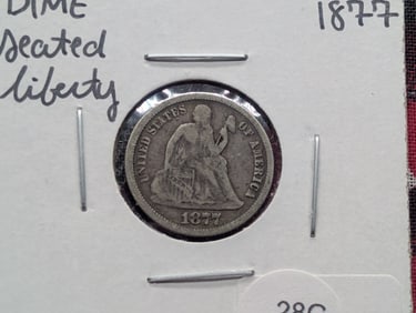 1877 Seated Liberty 10c. FULL LIBERTY. 90% Silver. Nice Type
