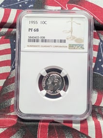1955 Roosevelt Dime, NGC PF 68, 90% Silver