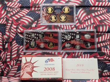 2008-S U.S. Mint Silver Proof Set. 14 Coins Includes 7 90% Silver Coins & the Presidential Dollars