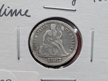 1887 Seated Liberty 10c. FULL LIBERTY. 90% Silver. Nice Type