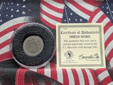 1867 - Shield Nickel W Rays Certificate of Authenticity