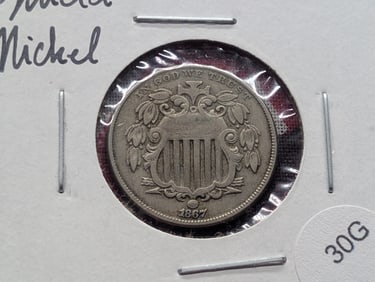 NICE 1867 Shield Nickel. GREAT DETAILS. Tough Grade