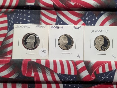 2004-S, 2009-S, 2010-S Proof Jefferson Nickels